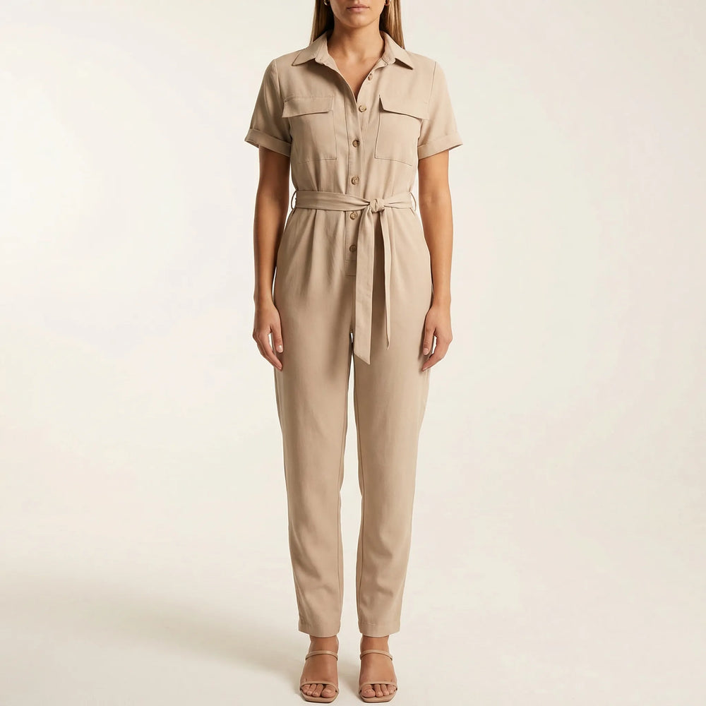 Jumpsuit dames | Zomerse jumpsuit met ceintuur en korte mouw