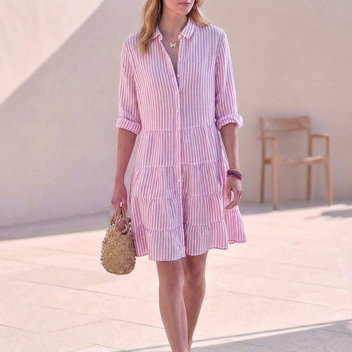 Jurk dames | Shirt jurk met tiered design en korte mouw