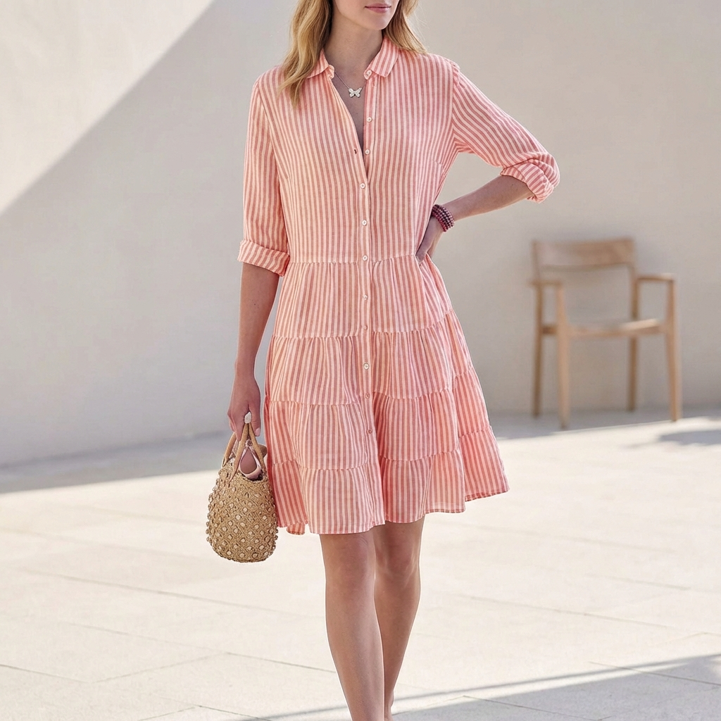 Jurk dames | Shirt jurk met tiered design en korte mouw