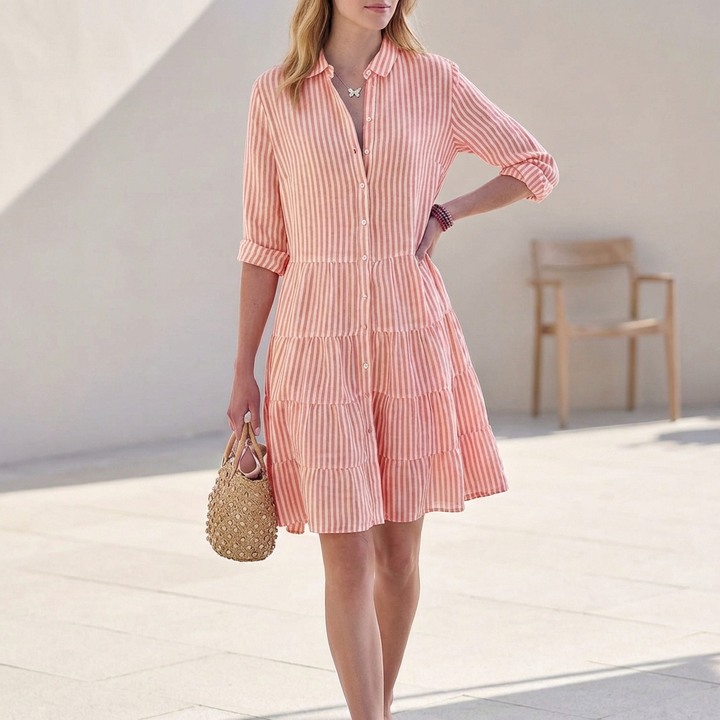 Jurk dames | Shirt jurk met tiered design en korte mouw