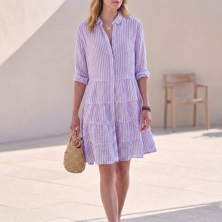 Jurk dames | Shirt jurk met tiered design en korte mouw