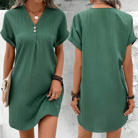 Jurk dames | Zomerjurk met v-hals en korte mouw