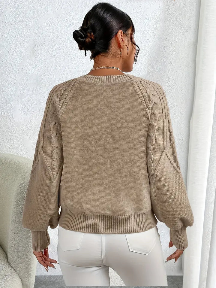 Kabeltrui dames | Grofgebreid model met ballonmouwen