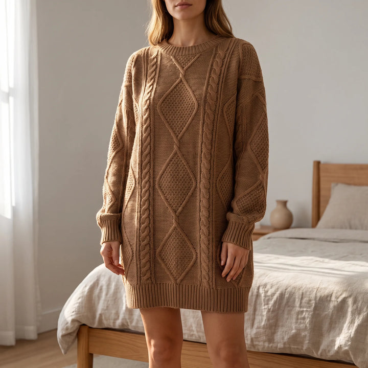 Kabeltrui dames | Oversized lang model met v-hals