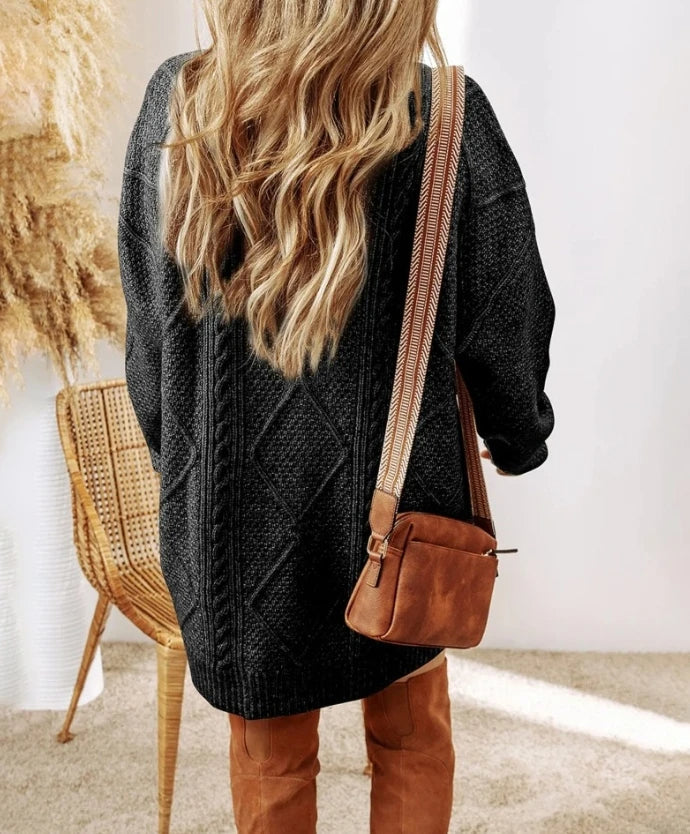 Kabeltrui dames | Oversized lang model met v-hals
