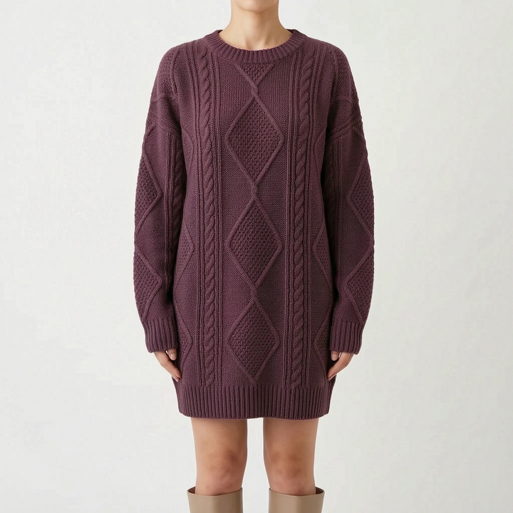 Kabeltrui dames | Oversized lang model met v-hals