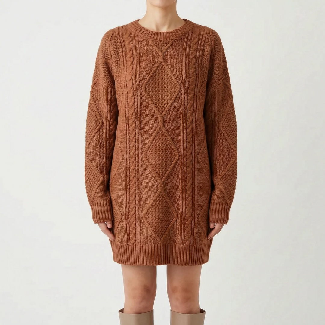 Kabeltrui dames | Oversized lang model met v-hals