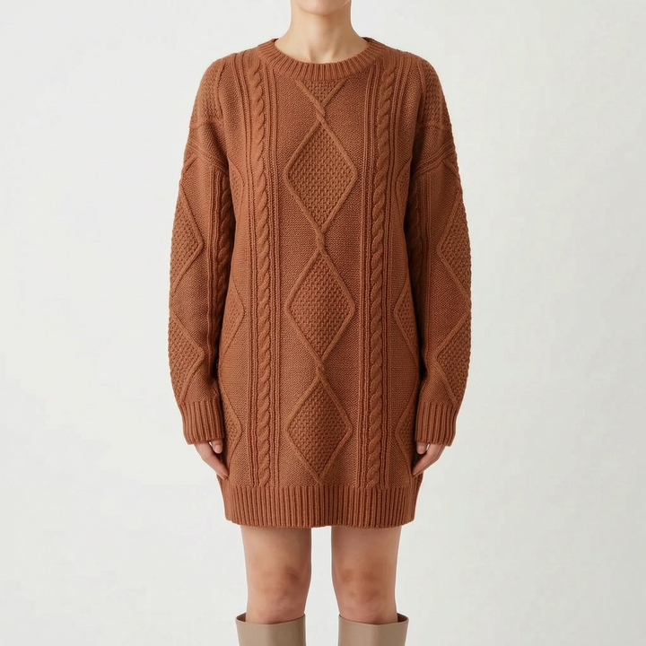 Kabeltrui dames | Oversized lang model met v-hals