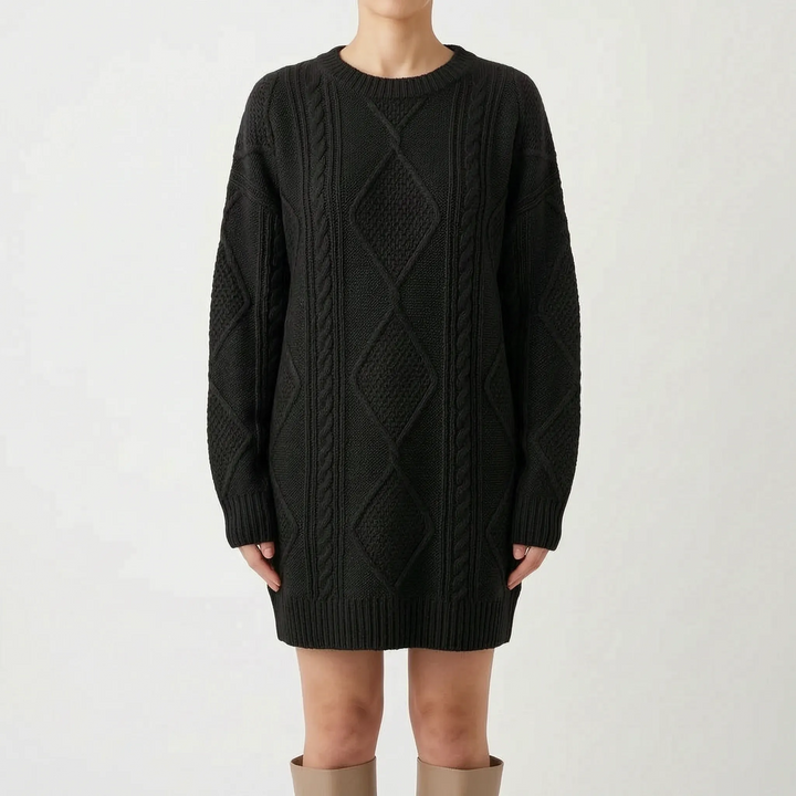 Kabeltrui dames | Oversized lang model met v-hals