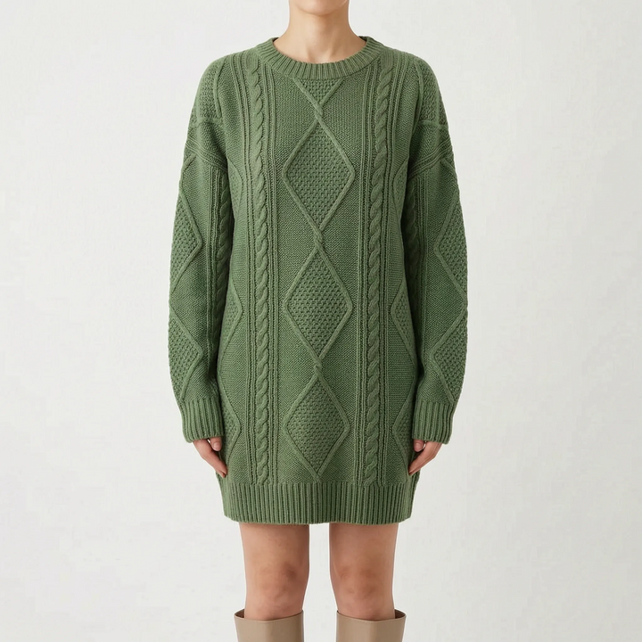 Kabeltrui dames | Oversized lang model met v-hals