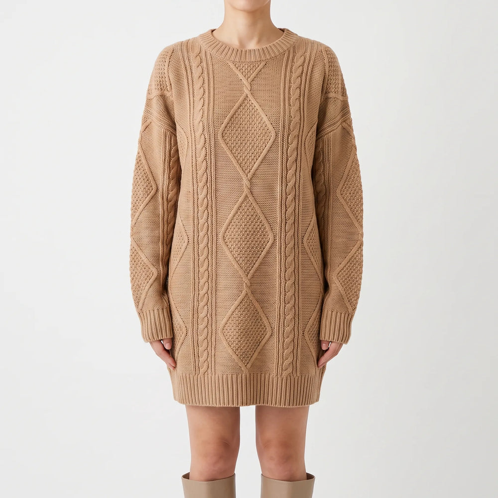 Kabeltrui dames | Oversized lang model met v-hals