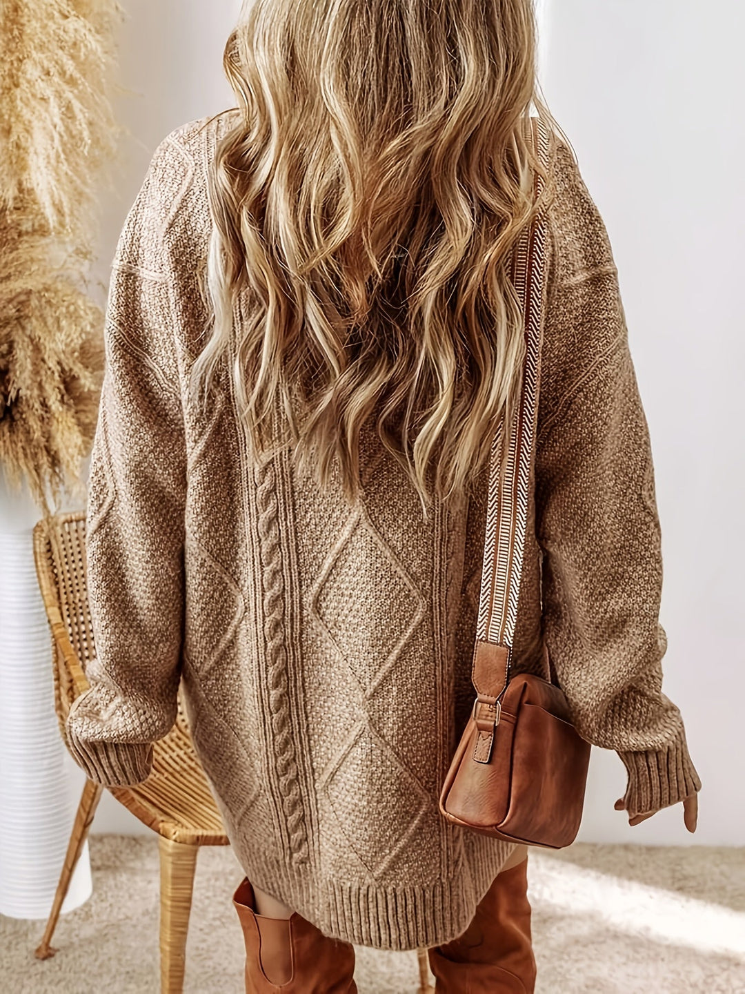 Kabeltrui dames | Oversized lang model met v-hals