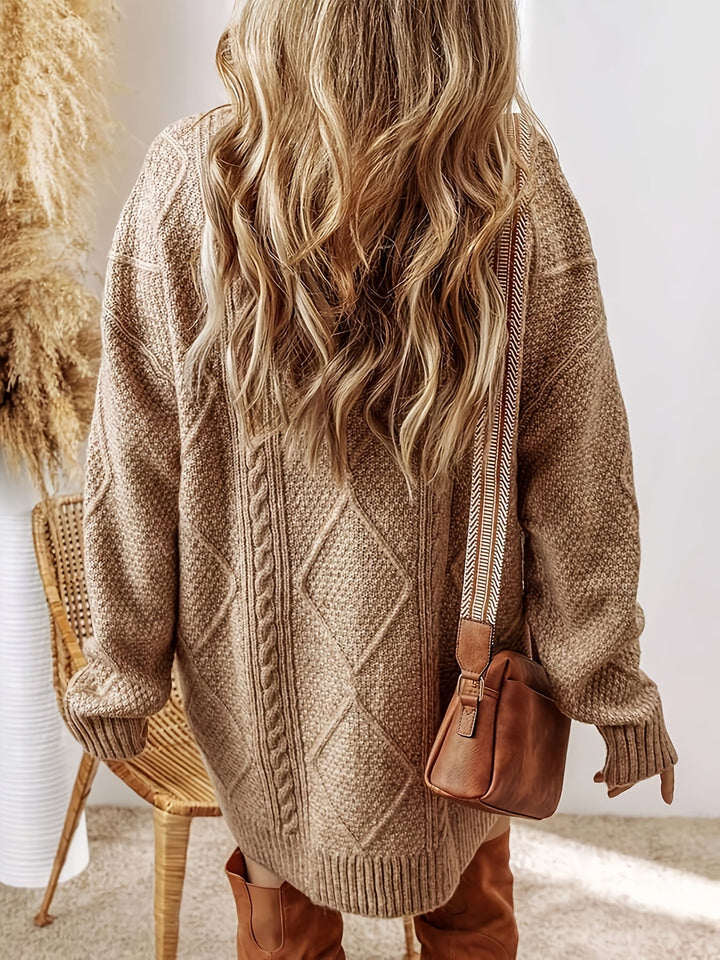 Kabeltrui dames | Oversized lang model met v-hals