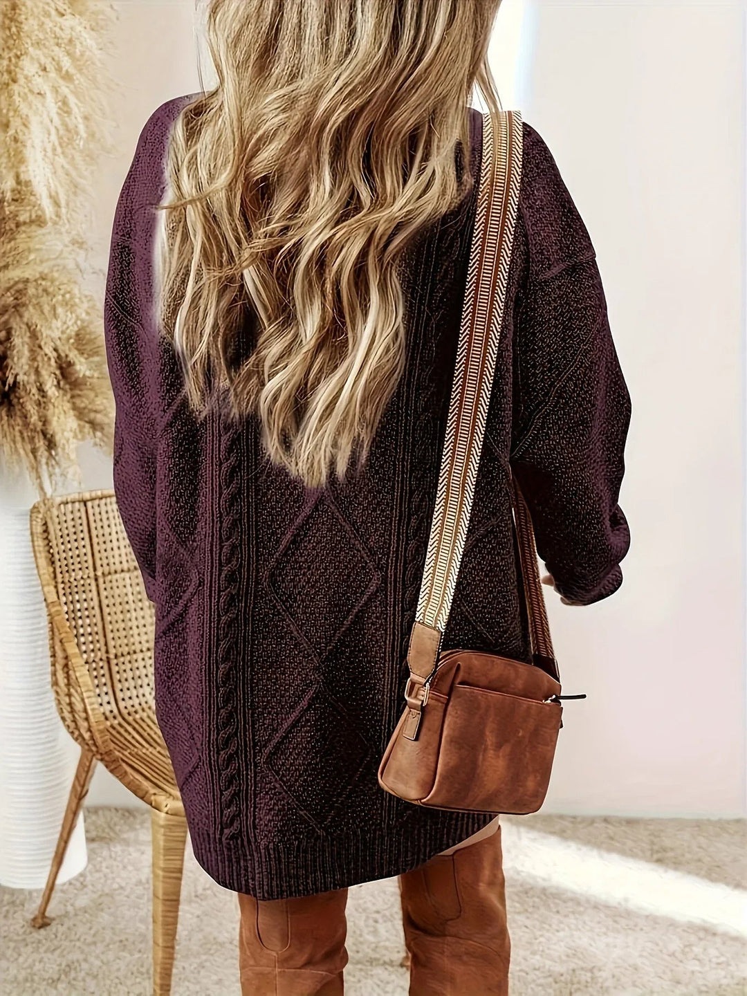Kabeltrui dames | Oversized lang model met v-hals