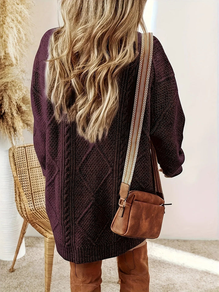 Kabeltrui dames | Oversized lang model met v-hals