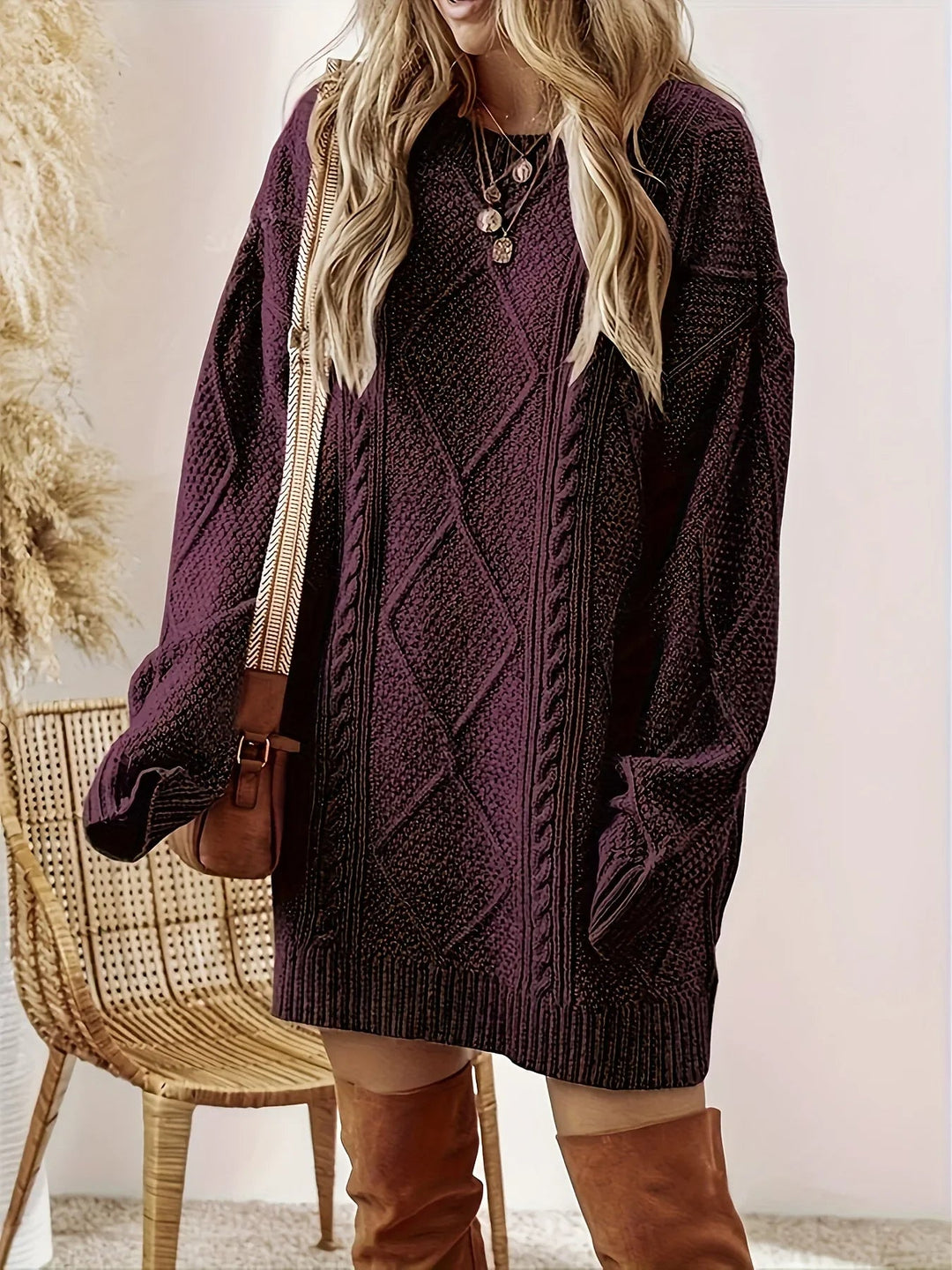 Kabeltrui dames | Oversized lang model met v-hals