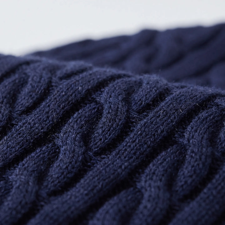 Kabeltrui heren | Gebreid model met half zip en hoge kraag