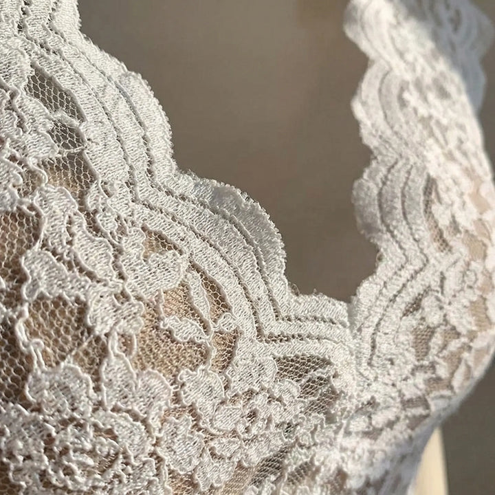 Kanten top dames | Elegante top met bloemen en V-hals