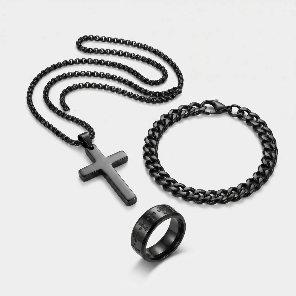 Ketting heren | Kruis ketting met armband en ring set