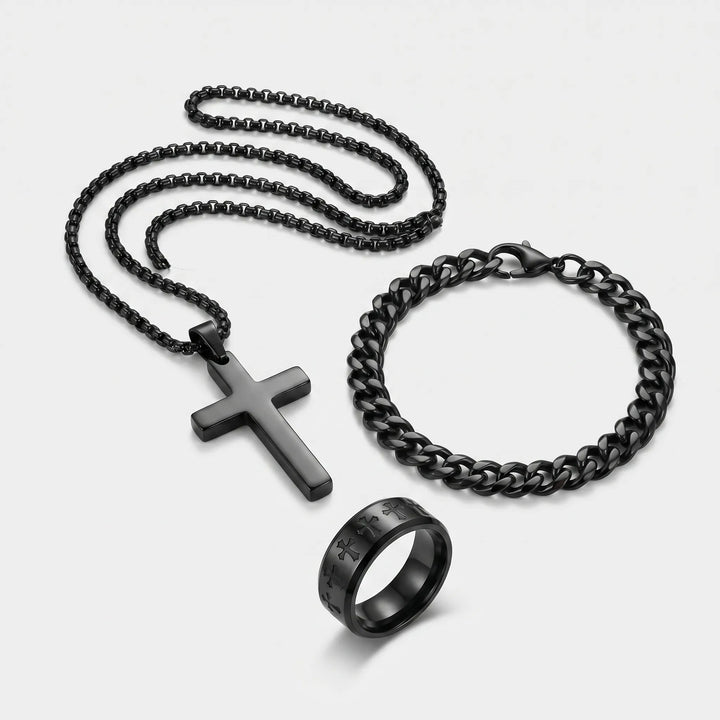 Ketting heren | Kruis ketting met armband en ring set