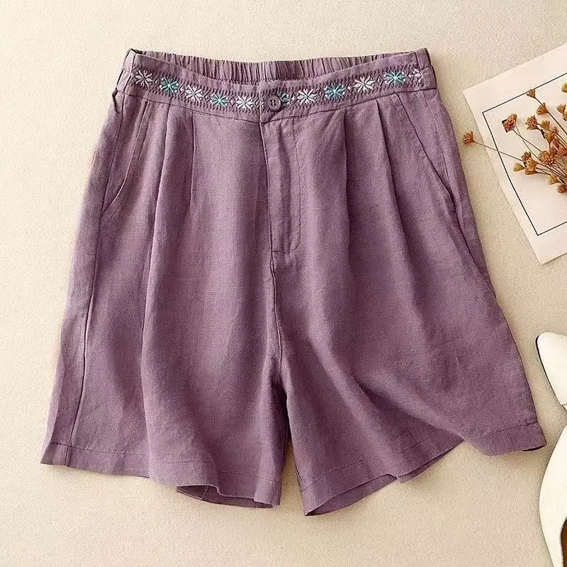 Korte broek dames | Comfort short met geborduurde taille