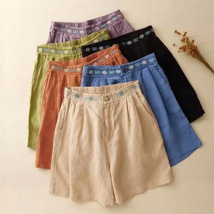 Korte broek dames | Comfort short met geborduurde taille
