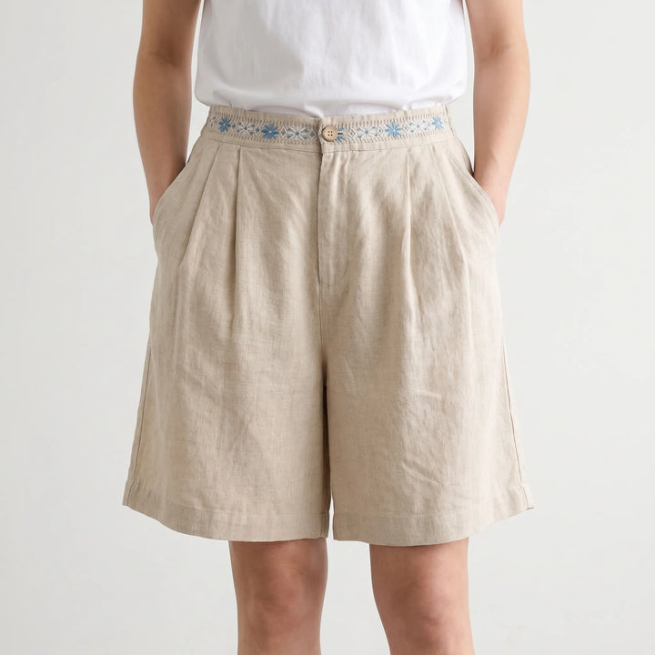 Korte broek dames | Comfort short met geborduurde taille