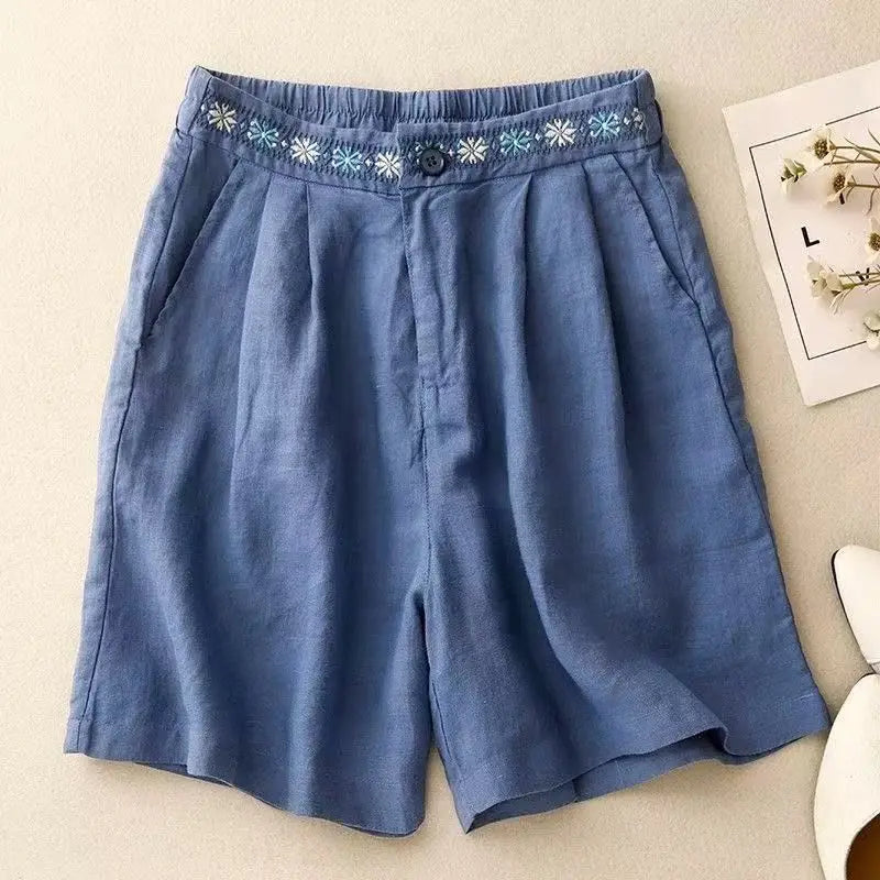 Korte broek dames | Comfort short met geborduurde taille