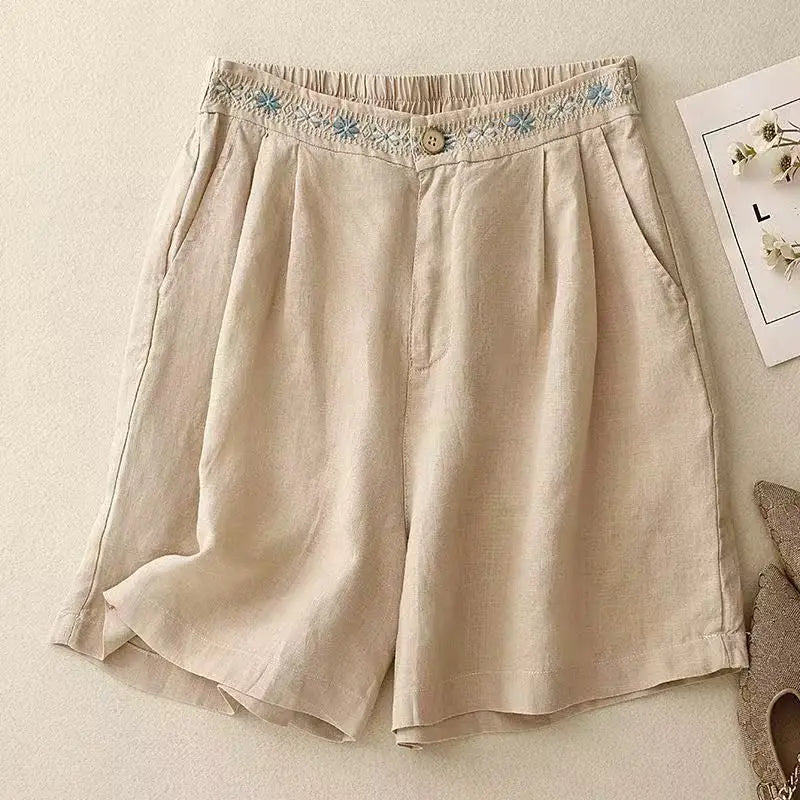 Korte broek dames | Comfort short met geborduurde taille