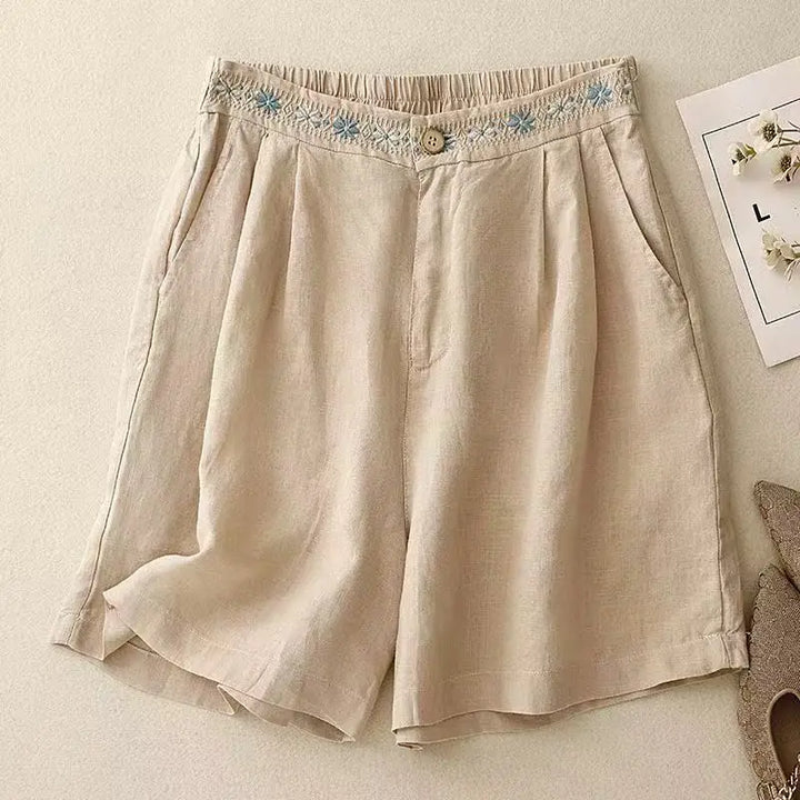 Korte broek dames | Comfort short met geborduurde taille