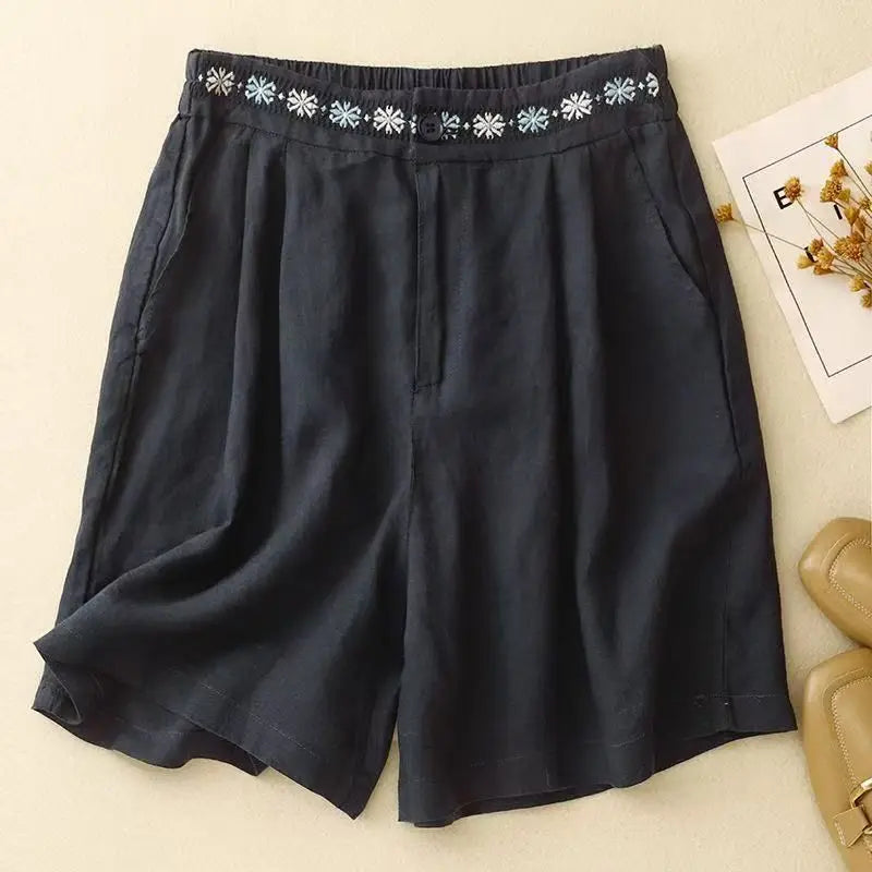 Korte broek dames | Comfort short met geborduurde taille