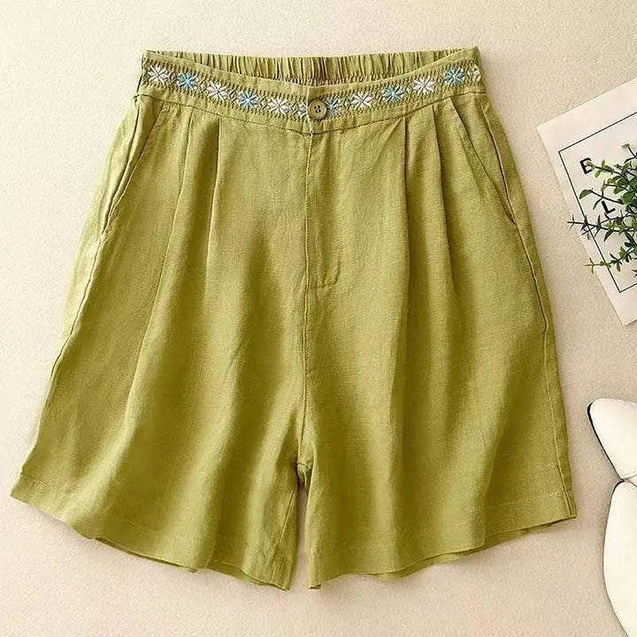 Korte broek dames | Comfort short met geborduurde taille