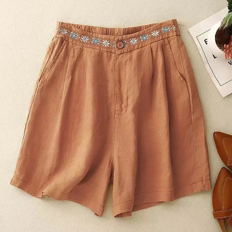 Korte broek dames | Comfort short met geborduurde taille