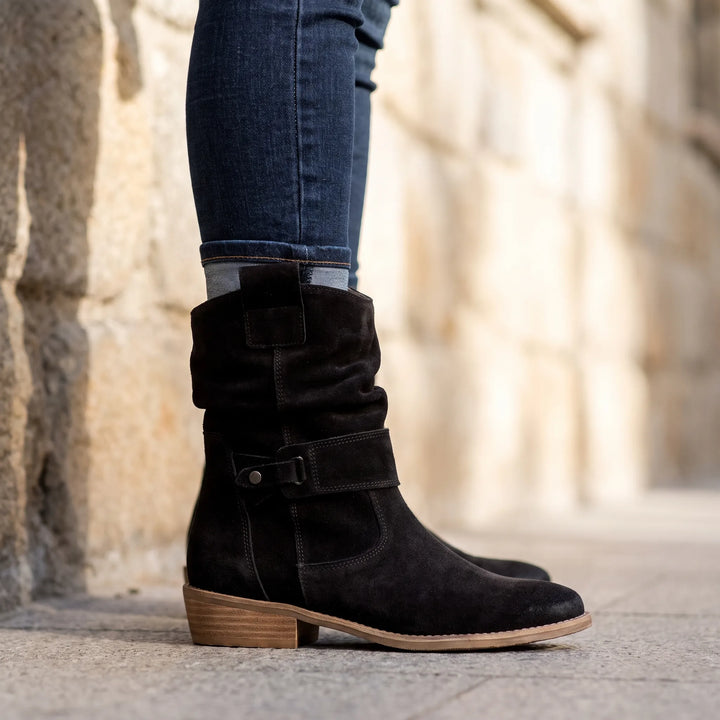 Laarzen dames | Boots met blokhak en geplooide schacht