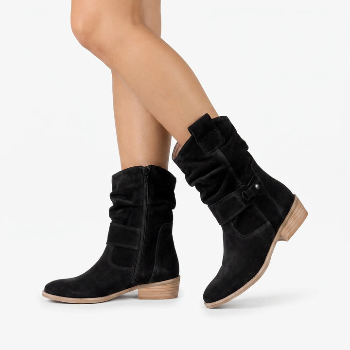 Laarzen dames | Boots met blokhak en geplooide schacht