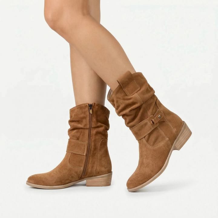 Laarzen dames | Boots met blokhak en geplooide schacht