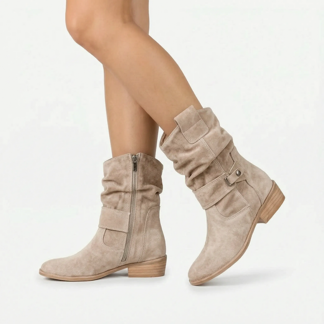 Laarzen dames | Boots met blokhak en geplooide schacht