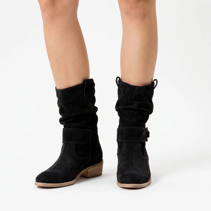 Laarzen dames | Boots met blokhak en geplooide schacht