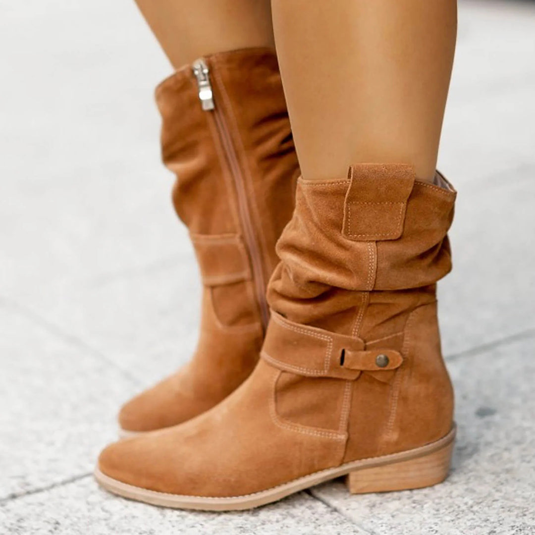 Laarzen dames | Boots met blokhak en geplooide schacht