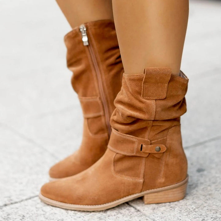 Laarzen dames | Boots met blokhak en geplooide schacht