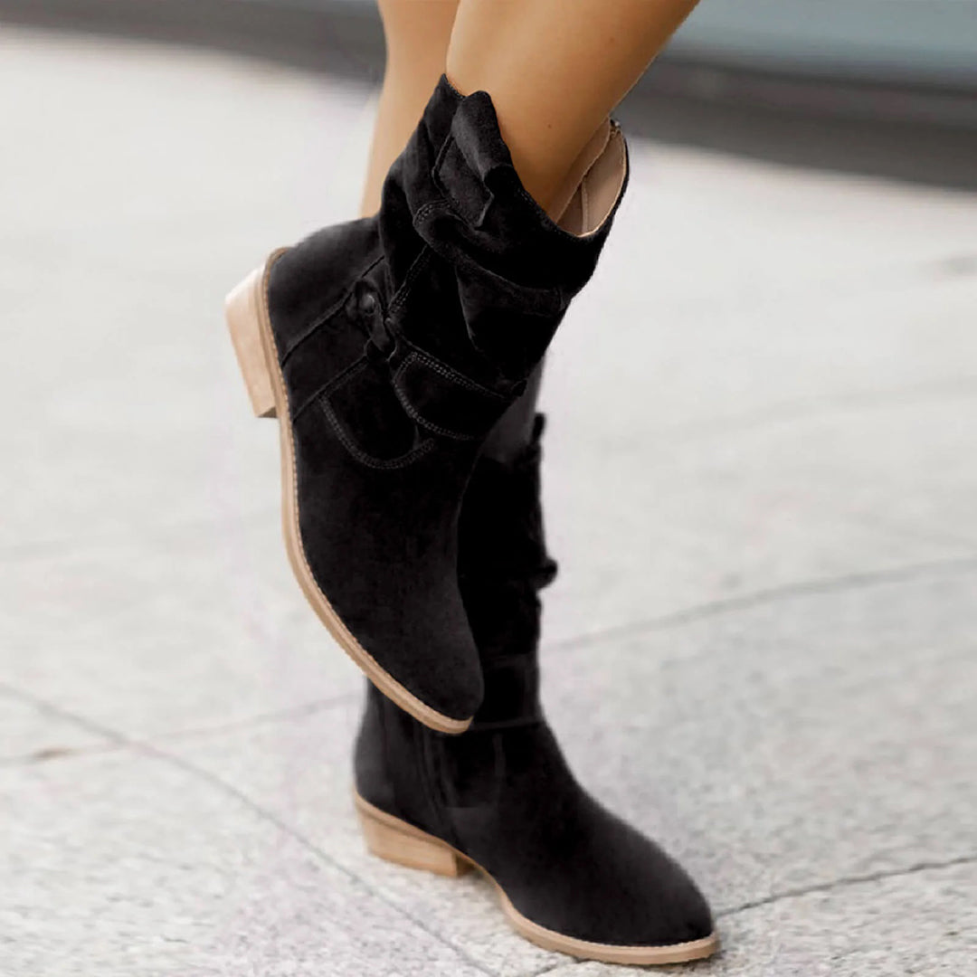 Laarzen dames | Boots met blokhak en geplooide schacht