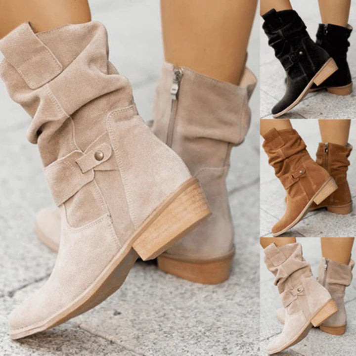 Laarzen dames | Boots met blokhak en geplooide schacht