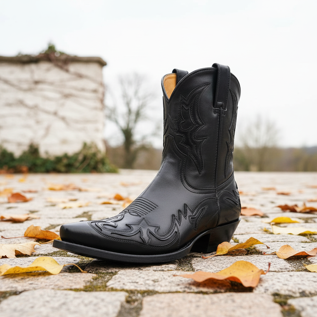 Laarzen dames | Cowboy laarzen met lage hak en sierstiksels