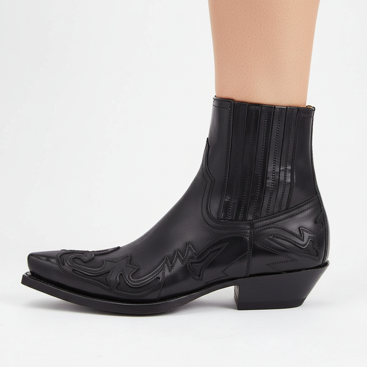 Laarzen dames | Cowboy laarzen met lage hak en sierstiksels