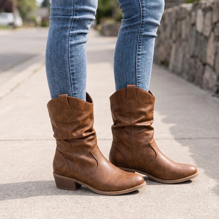 Laarzen dames | Cowboy model met blokhak en geplooide schacht