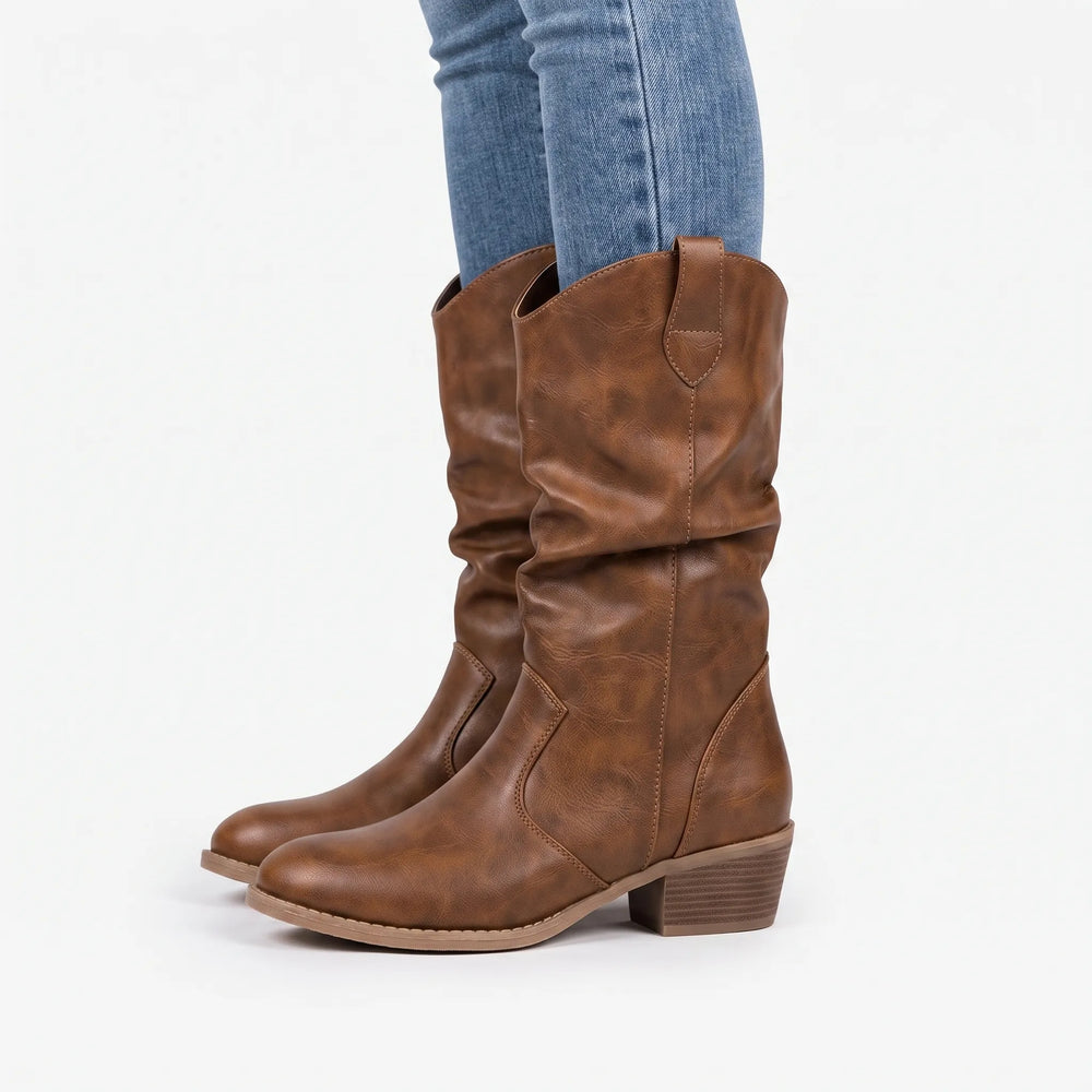 Laarzen dames | Cowboy model met blokhak en geplooide schacht