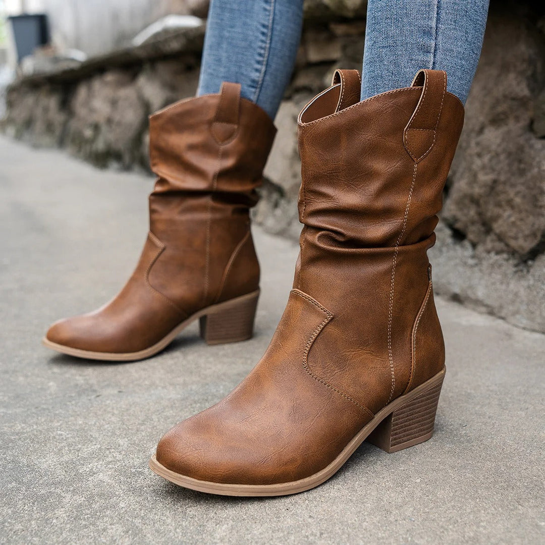 Laarzen dames | Cowboy model met blokhak en geplooide schacht
