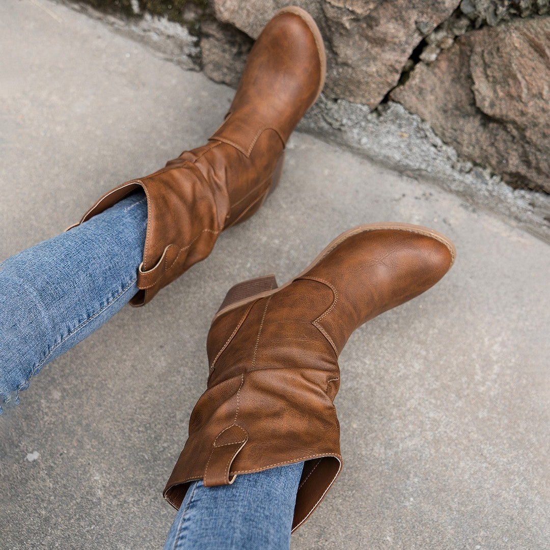 Laarzen dames | Cowboy model met blokhak en geplooide schacht