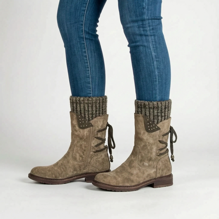 Laarzen dames | Herfst laarzen met ritssluiting en gebreide boord