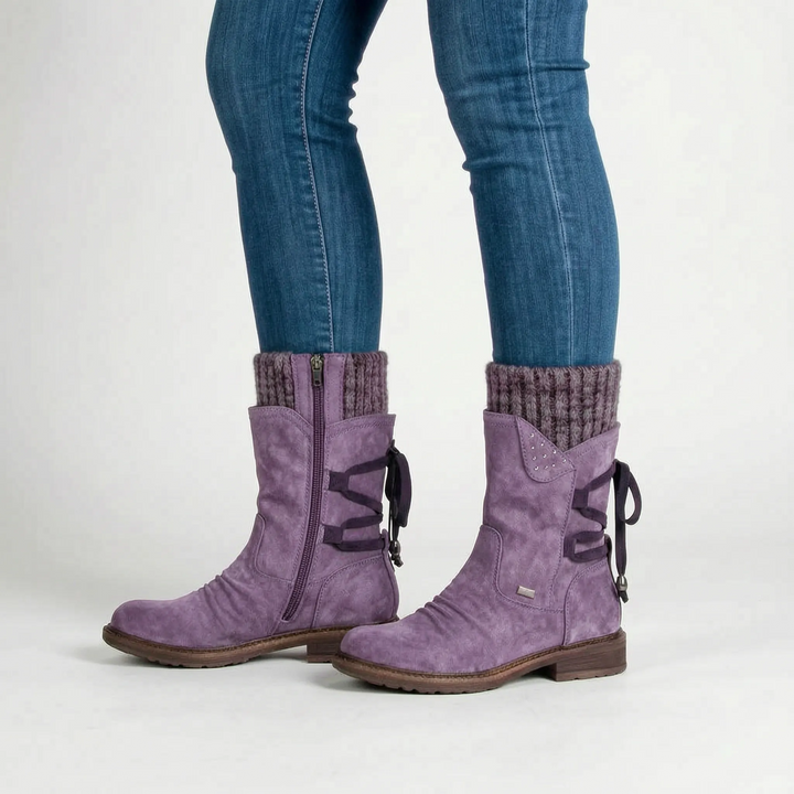 Laarzen dames | Herfst laarzen met ritssluiting en gebreide boord